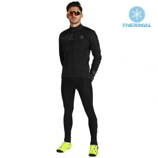 2019 Casteli Raddoppia 2 Zwart-Grey Thermal Fietskleding Set Wielershirts Lange Mouw+Lange Wielrenbroek Bib 641YUSS