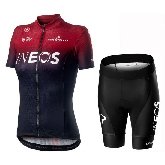 2019 INEOS Team Rood Dames's Fietskleding Set Wielershirt Korte Mouw+Korte Fietsbroeken Bib 431VEUM