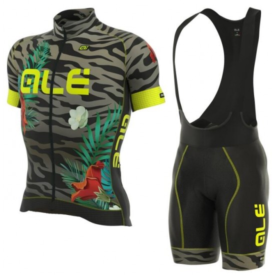 ALE PRR FLOWERS Grijs Wielerkleding Set Wielershirt Korte+Korte Fietsbroeken Bib