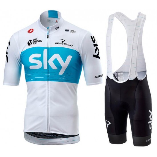 TEAM SKY 2018 Wit Fietskleding Set Wielershirt Korte Mouwen+Korte Fietsbroeken Bib